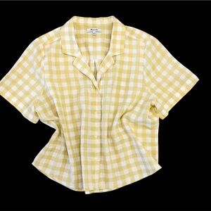 Madewell Cotton-Linen Boxy Camp Shirt EUC Yellow XL